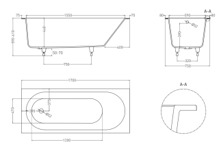 Ванна из искусственного камня Salini Ornella S-Sense 102311MRF 170x75см RAL полностью